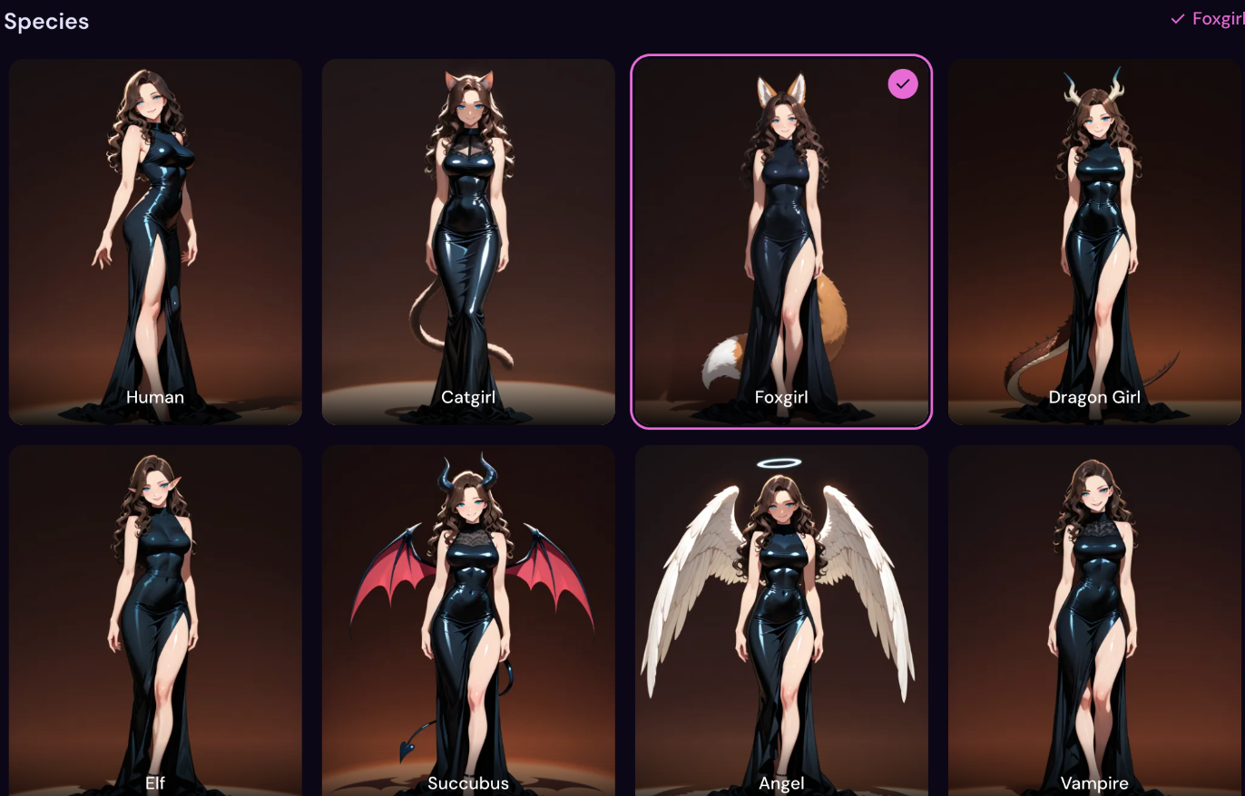 Species step on the Create screen