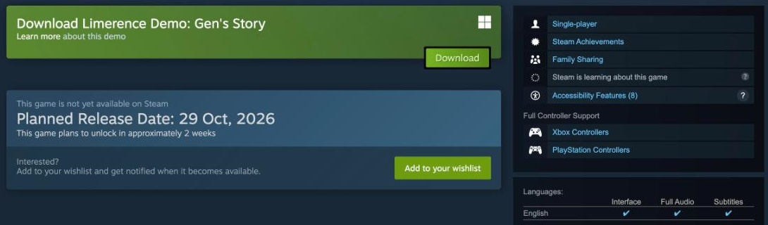 Steam mature content note saying Limerence is for a mature audience and covers serious topics some people may find upsetting