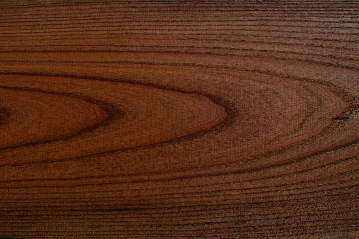 Veta de la madera de paraíso, de color castaño y anillos ondulados.