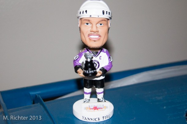 Royals Captain Yannick Tifu, immortalized in all of his Kelly Cup winning glory.