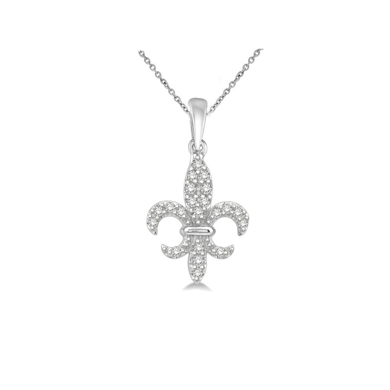 1 10ct tw Diamond Fleur De Lis Necklace in 10K White Gold Ramsey s Diamond Jewelers