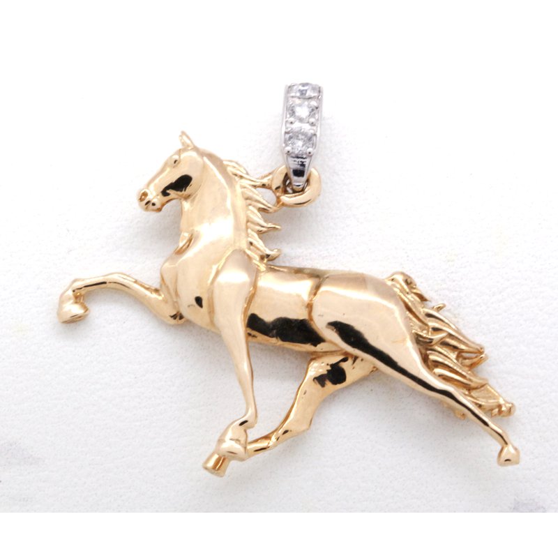 Equestrian Jewelry Yellow Gold and Diamond Horse Pendant Churchwell's